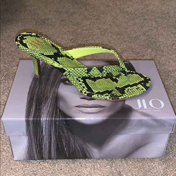 JLO Lime Green Snakeskin Heel Sandals - Picture 1 of 3
